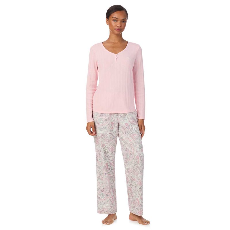 Lauren Ralph Lauren Drop Needle Top & Cotton Brushed Twill Pant Pajama Set image number 3